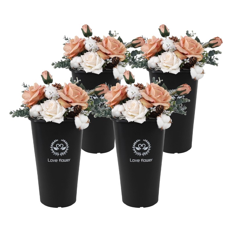 4 PCS Black Plastic Flower Buckets 12 Inch Tall Floral Bucket Cut Out Handle