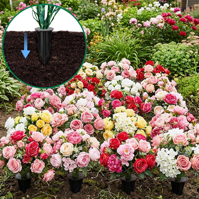 4 Pcs Memorial Artificial Flower Holder, Patio Garden Floral Ground Spikes, Ceme gallery