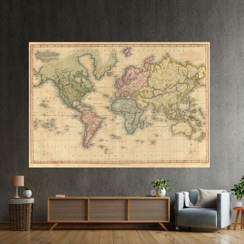 Old world map wall art print on canvas or paper historical vintage decor 1819 gallery
