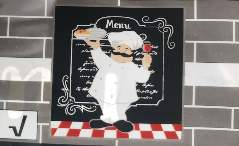 KITCHEN STOVE BACKSPLASH STICKER / WALL DECALl (30"x18") FAT CHEF, GR gallery