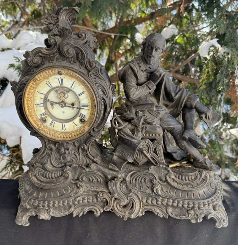 Antique C 1904 Ansonia MACBETH Figural Statue Mantle Clock – ALL ORGINAL – VIDEO