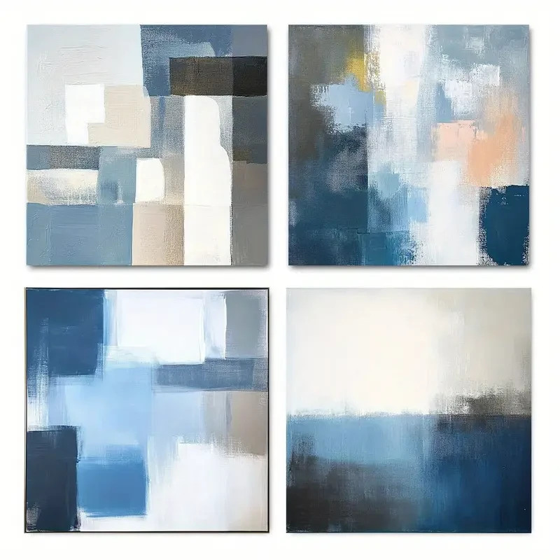 4pcs Abstract Blue Gray Brown Wall Art Canvas Unframed/Framed