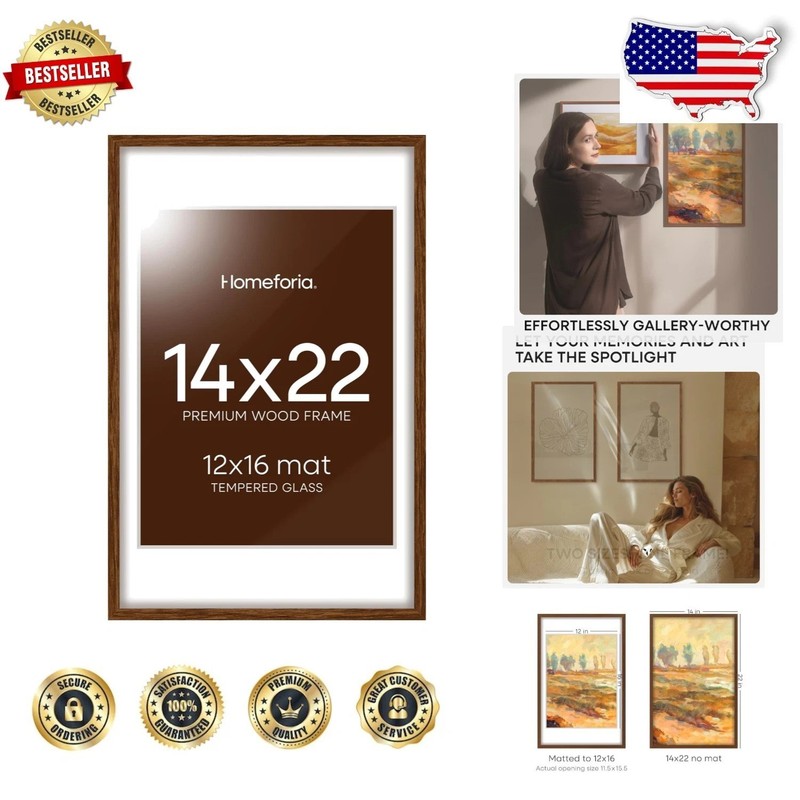 Bespoke 14×22 Picture Frame, Solid Oak, Matted to 12×16, Designer Quality