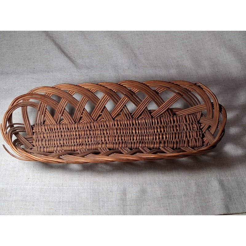 Vintage Wicker Bread Basket Oval Open Weave Lattice Boho Rustic Serving Tray gallery
