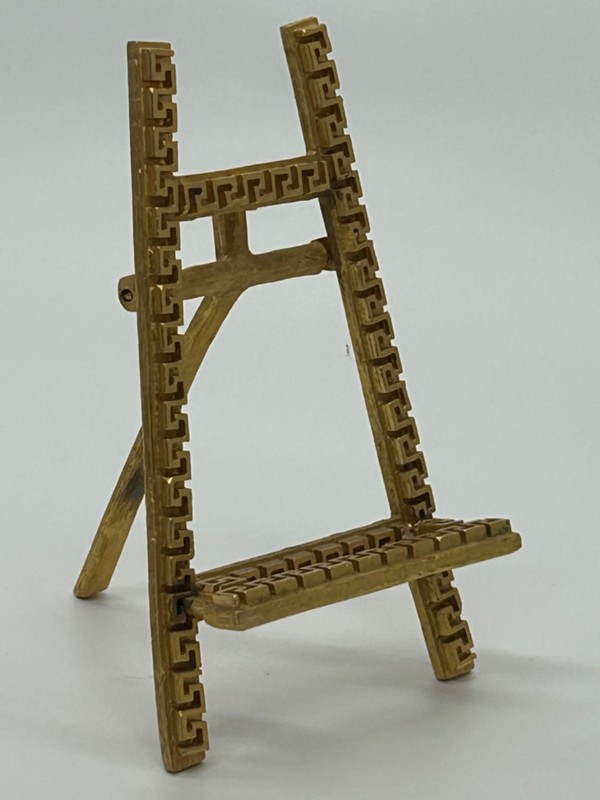 Miniature Ormolu Brass Greek Key Decor Easel Antique Decorative Display Stand 6" gallery