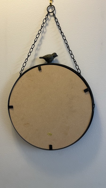 Round Metal Hanging Mirror w/ Chain Home Decor- Bird Accent Black Bird 11 Inches gallery