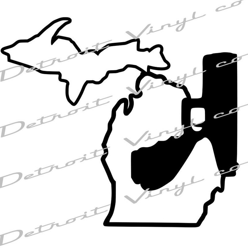 Michigan Holding Gun W/ UP , Murder Mitten, Michigan pistol Decal Sticker 6″x6″