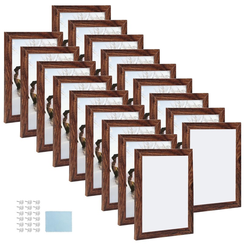 18Pcs 5×7 Distressed Brown Wood Frames, for Tabletop & Wall Family Wedding Decor
