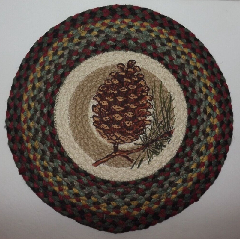 Capitol Imports Earth Rugs Braided Jute Painted Pinecone Chairpad 15.5″ x 15.5″