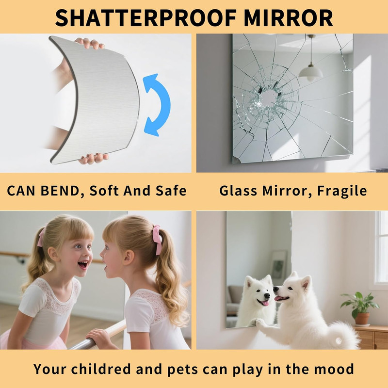 Unbreakable Kids Mirror Tiles for Wall Decor, 4 PCS 8 X 8 Inches Toddler Mirr... gallery