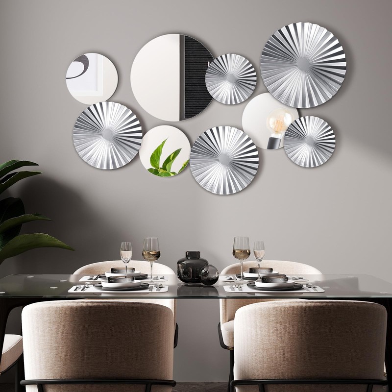 Hicarer 9 Pcs Silver Wall Decor Metal Home Decor Metal Wall Decorative Circle gallery