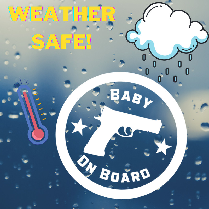 Baby On Board Pistol Window Car Decal | White/Black | Laptop Sticker | 5" x 5" gallery