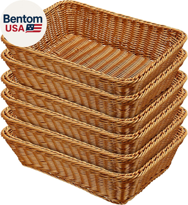 6 Pack Wicker Bread Baskets 15.8 Inch Woven Serving Basket for Gifts, Poly Wicke