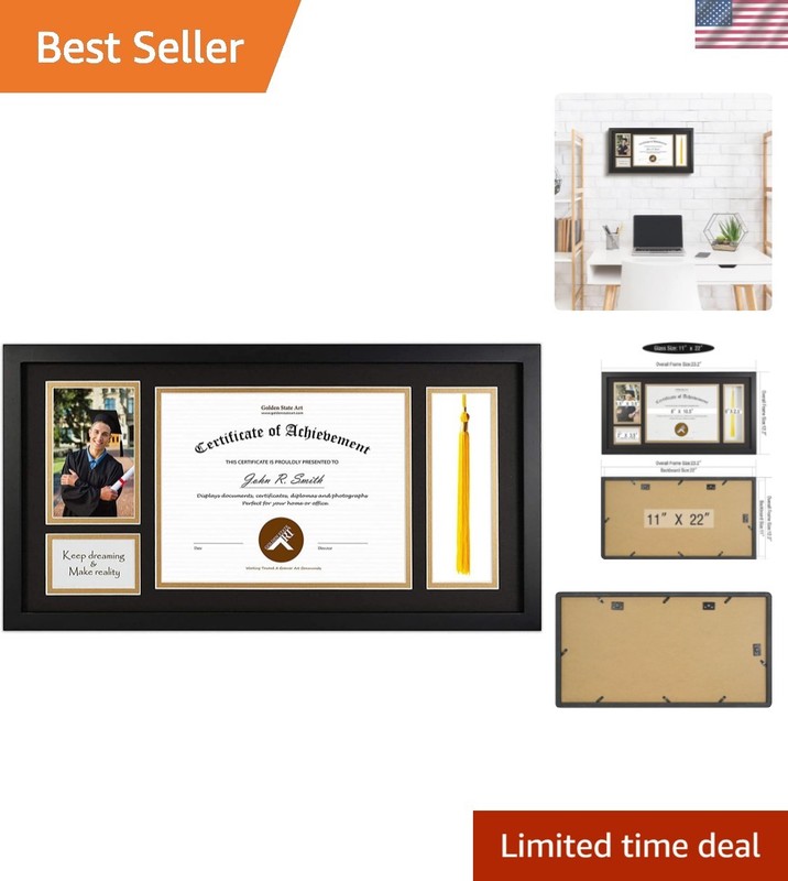 11×22 Black Diploma Frame with Tassel Holder for 8.5×11 Diploma and 4×6 Photo…