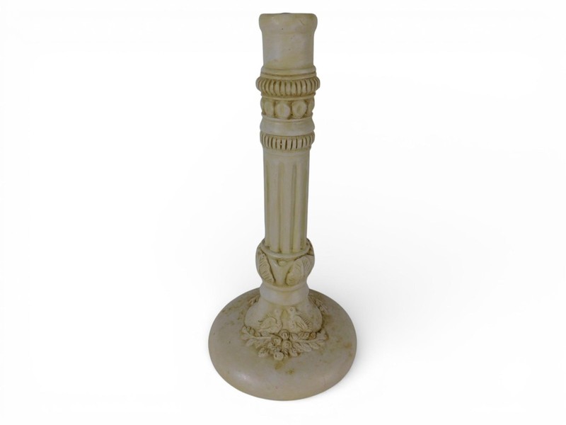 Beige Stone Candlestick Holder Traditional Column Floral Birds Home Decor Accent gallery