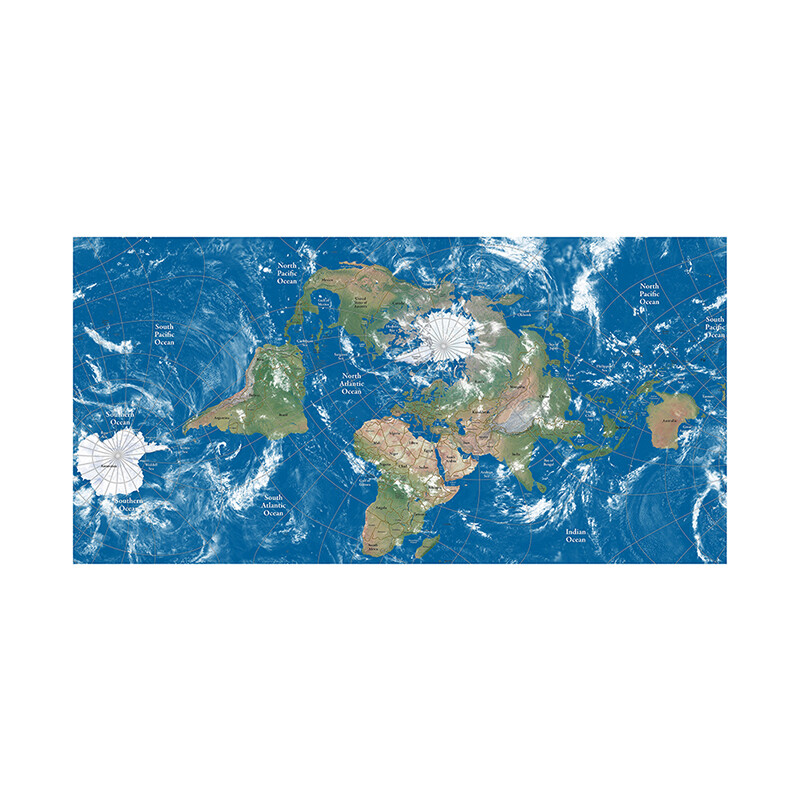 Large Flat Earth World Map Canvas Poster Art Blue Print Wall Decor