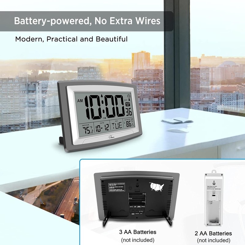 Radio-Controlled Atomic Clock with Dual Temperature Reading - Battery Operated gallery