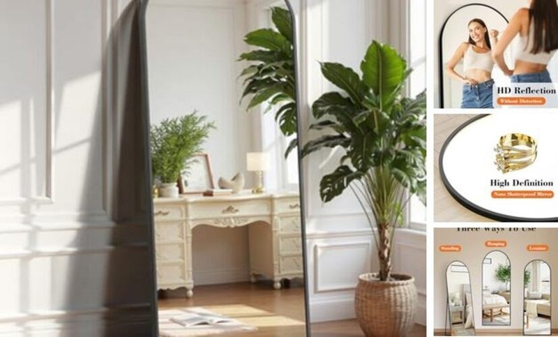 Black Arched Full Length Mirror 60″x16″ for Bedroom, 60″L x 16″W Black-arch
