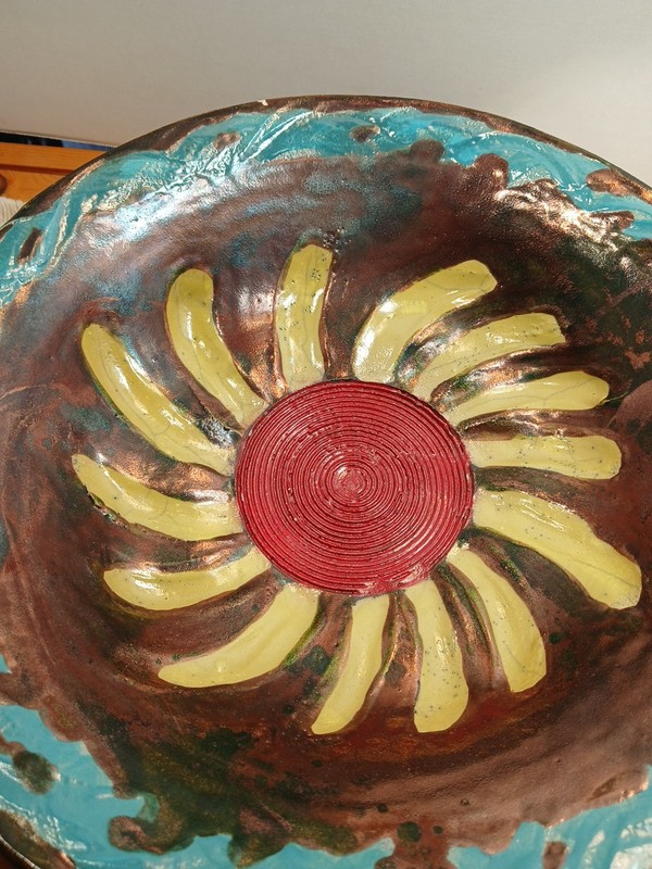Handpainted Decorative Bowl, Red Spiral Center Surrounded By Radiating Yellow... gallery
