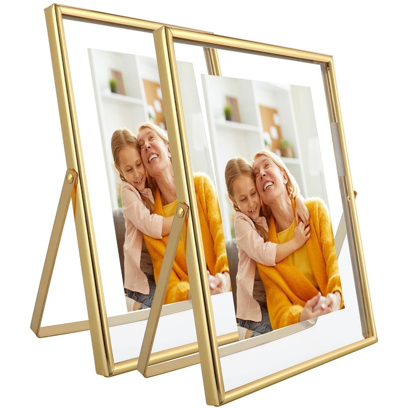 Gold Floating Frame 5×7 Inch Vertical Fits 2×3/3.5×5/4×6 Picture 2 PCS