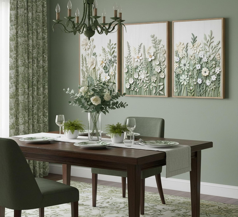 Framed Sage Green Wildflowers Canvas Art Set for Minimalist Home Decor gallery