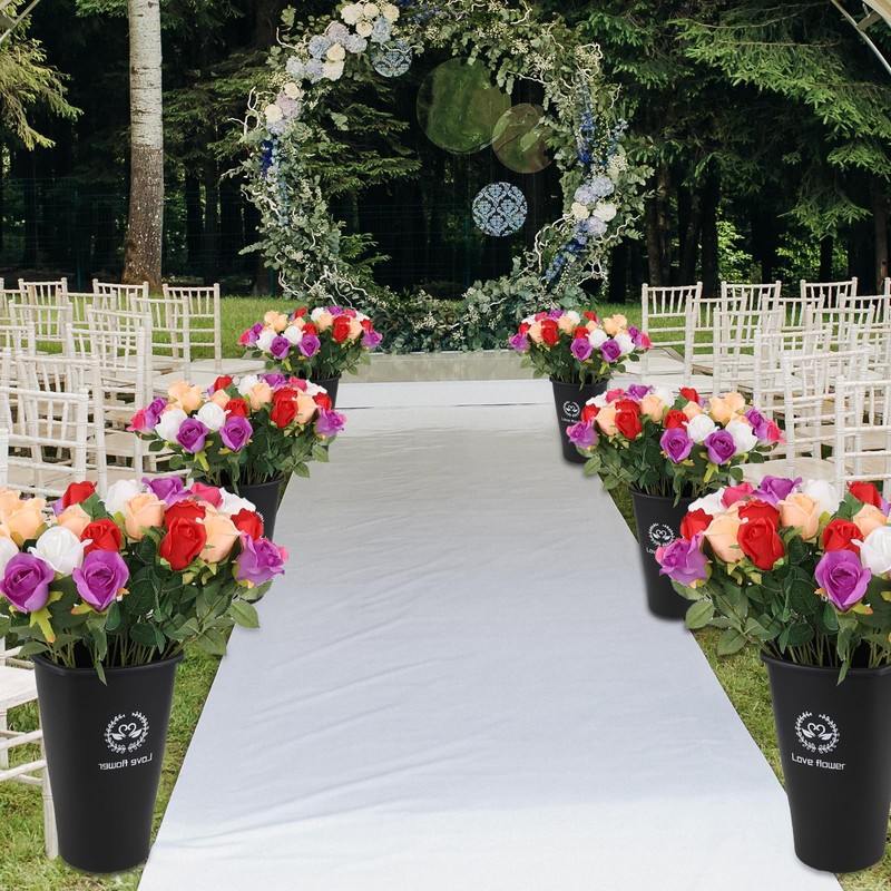 4 PCS Black Plastic Flower Buckets 12 Inch Tall Floral Bucket Cut Out Handle gallery