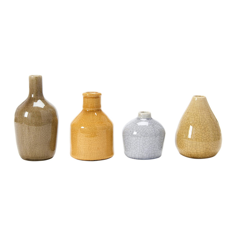 Creative Co-Op Stoneware Bud Vases In Crackle Glaze Grey/Mustard Tones Set Of 4