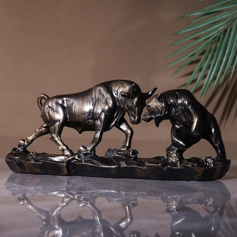 Wall Street Bull Statue, Market and Bear Stock Brown gallery