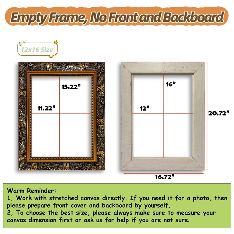 Open Back Canvas Frame for 12x16 Oil Paintings Art Prints, 2.36” Wide Baroque... gallery