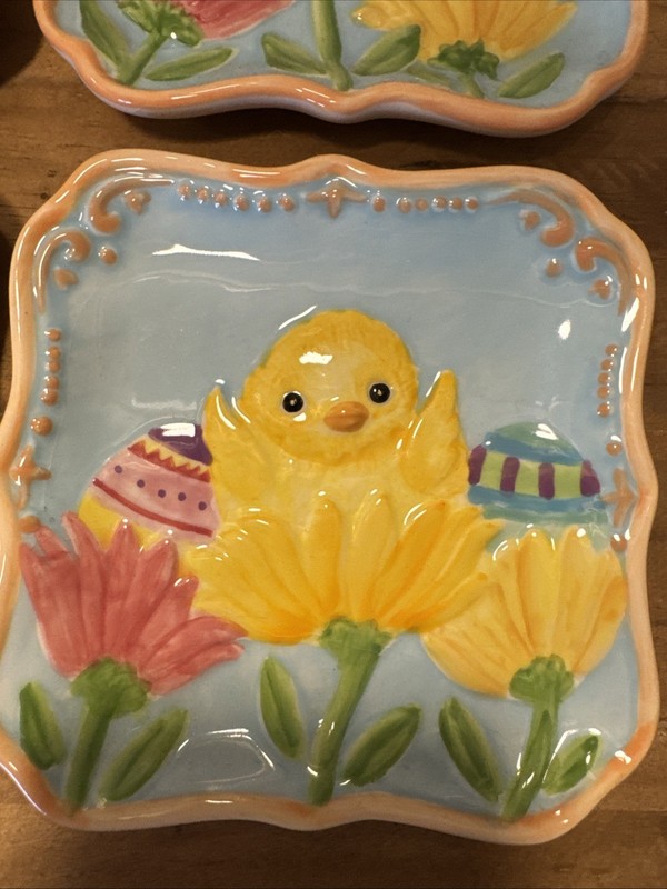 MWW Market EASTER SURPRISE 4.5" Square Mini Plate Set 4P Spring Chick Egg Flower gallery