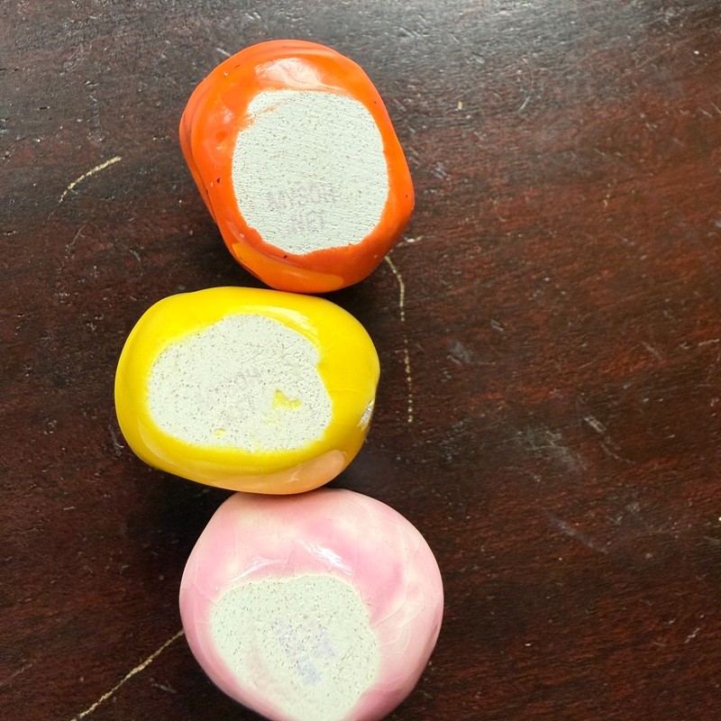 Three SEEDS OF HAPPINESS Clay Minis by Mark Borella Orange Yellow Pink .75" x 1" gallery