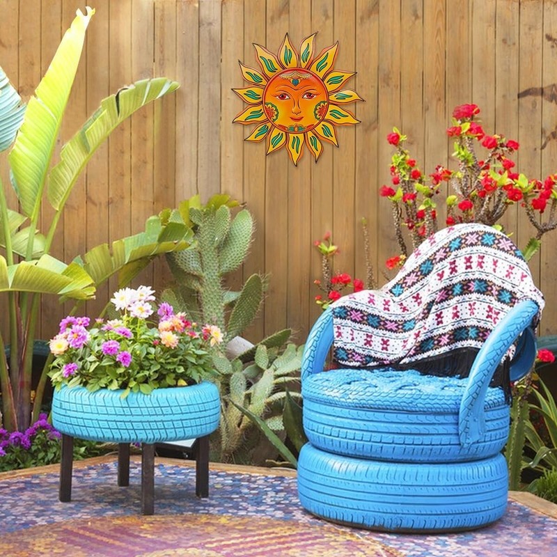 Metal Sun Flower Wall Plaque Decor Hang Art Patio Fence Porch Home Garden Office gallery