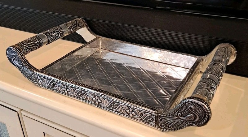 Vintage Handcrafted Hindu ALTER tray Indian Serving Tray Birds & Floral Decor