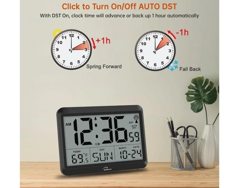 Atomic Wall Clock W Temperature, Humidity, Large Display, Battery Operated,Alarm gallery