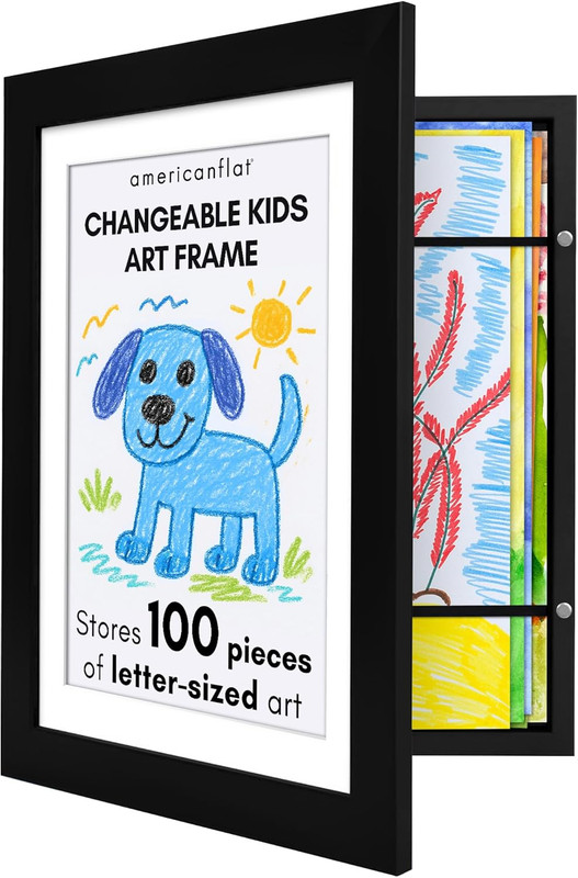 Kids Artwork Frame Changeable (Black) - Magnetic Door Holds 100 Art Pieces - 8.5 gallery