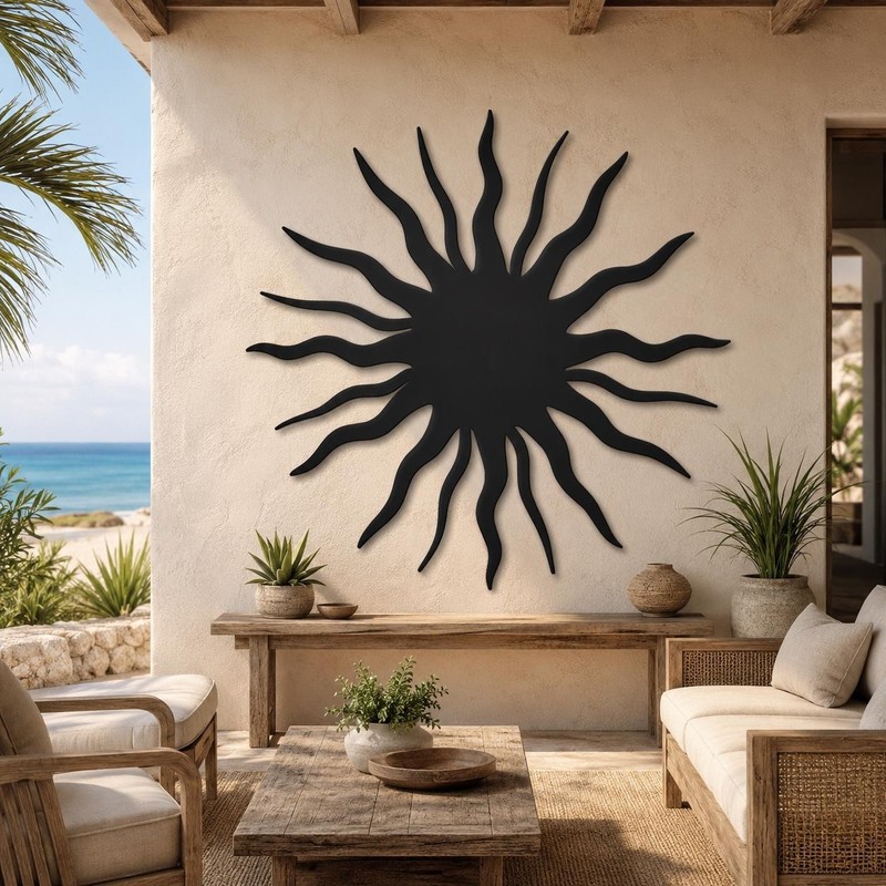 Large Metal Sun Wall Art, Coastal Outdoor Decor, Modern Sunburst Hanging gallery