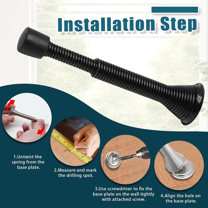 6 Pack Spring Long Door Stopper 3-4 Inch Black Door Stops, Stainless Steel, W... gallery