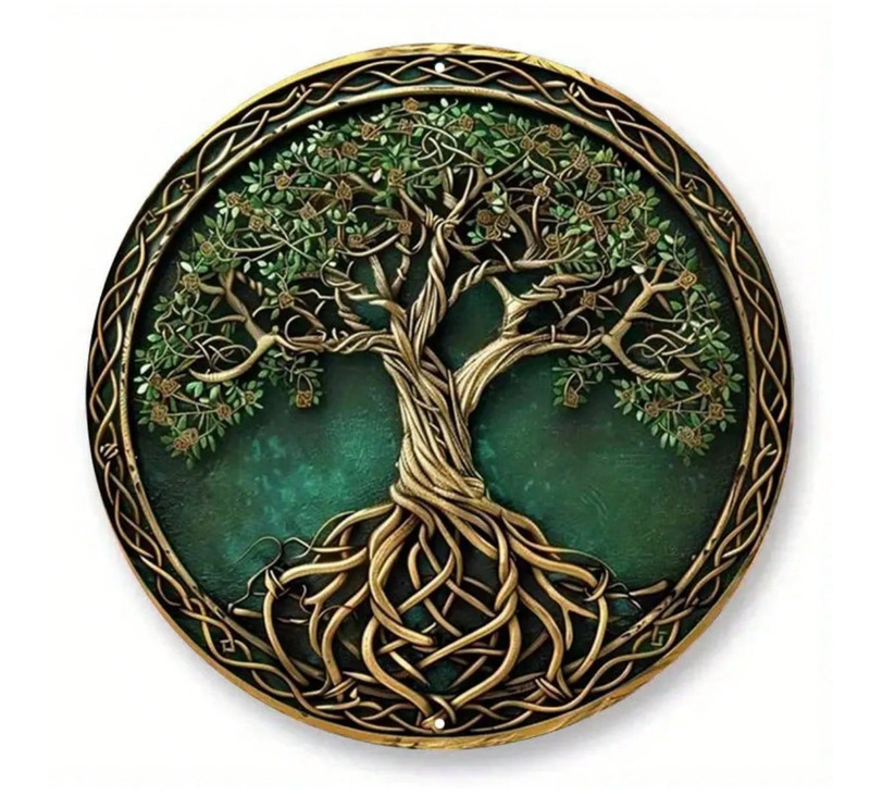Celtic Tree Of Life Flat Metal Round Sign, Size: 19.81x19.81cm, Vintage Metal Wa gallery