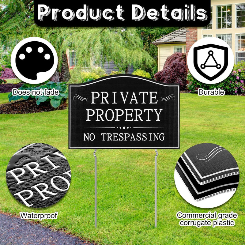 4 Pcs Private Property No Trespassing Signs with 15 Metal Stakes 11.8 X 7.9 Inch gallery