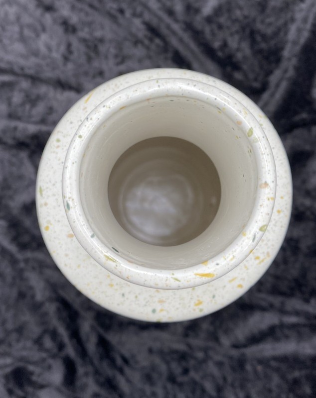 Green and Gold over Off-White Speckled/Splatter Ceramic Vase, 12.25" Tall gallery