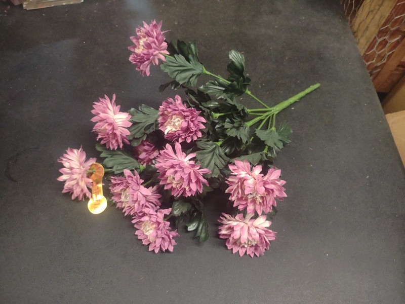 15" Vintage Silk Strawflower Flower Bush with 10 Stems, Fall Lavender & Cream gallery