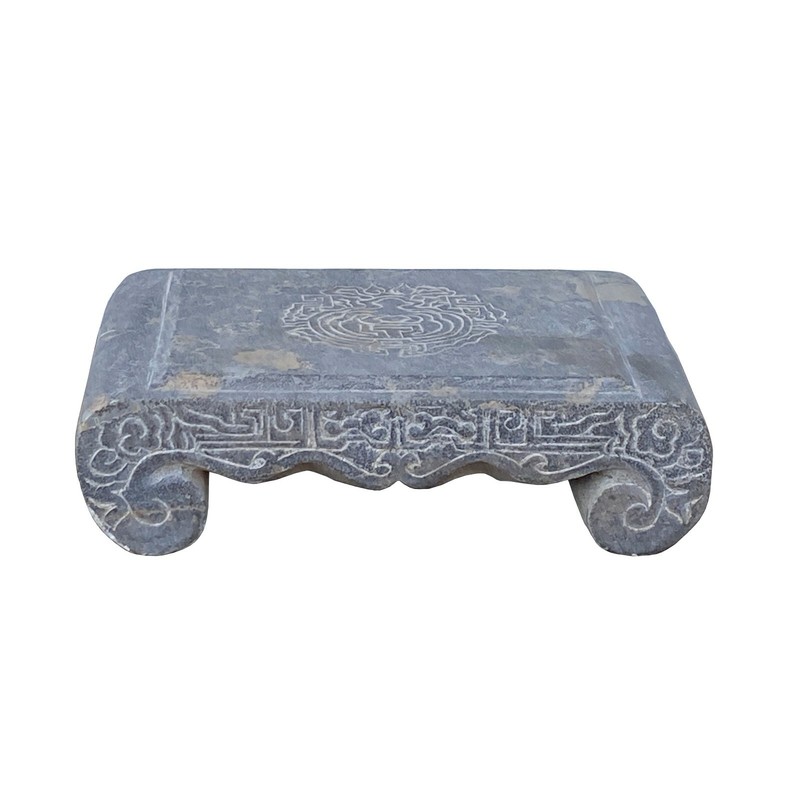 Chinese Distressed Gray Stone Rectangular Scroll Stand cs7089 gallery