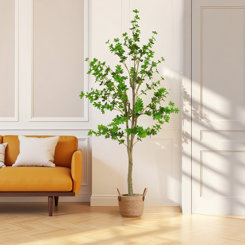 76″ Artificial Enkianthus Tree in Pot, Realistic Faux Greenery for Home Decor