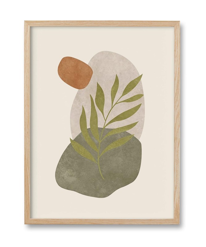Natural OAK Wood Abstract Botanical Framed Wall Art,12x16in Neutral Green Bei…