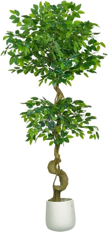 5FT Artificial Ficus Tree,Large Fake Tree with White Planter, Tall Faux Ficus
