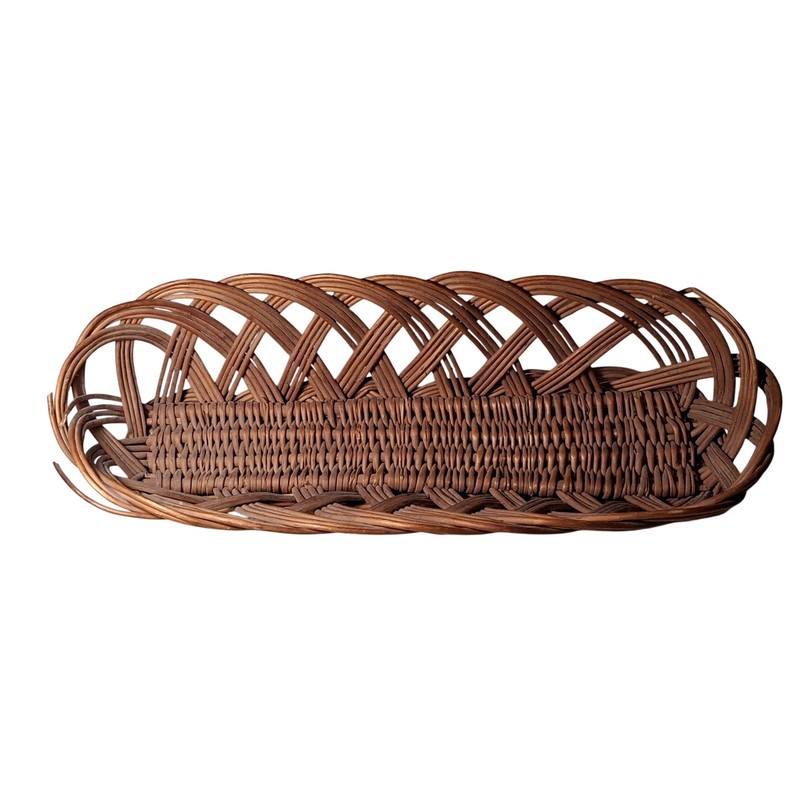 Vintage Wicker Bread Basket Oval Open Weave Lattice Boho Rustic Serving Tray