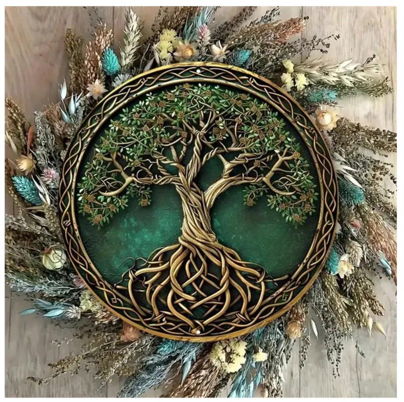 Celtic Tree Of Life Flat Metal Round Sign, Size: 19.81x19.81cm, Vintage Metal Wa gallery