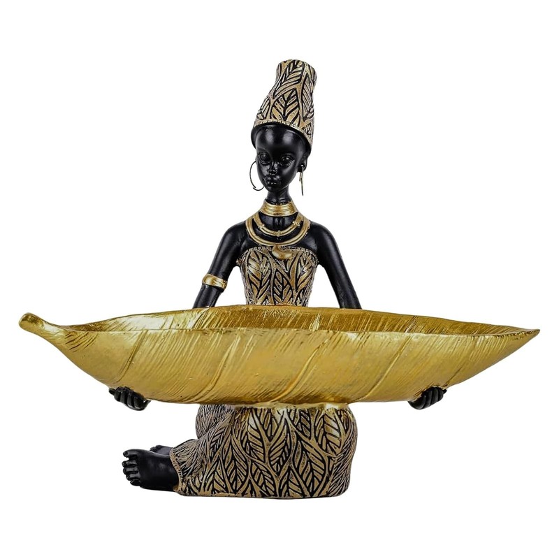 XIYOUQI African Tribal Lady Holders Figurine – Resin Gold Statue for Home Dec…