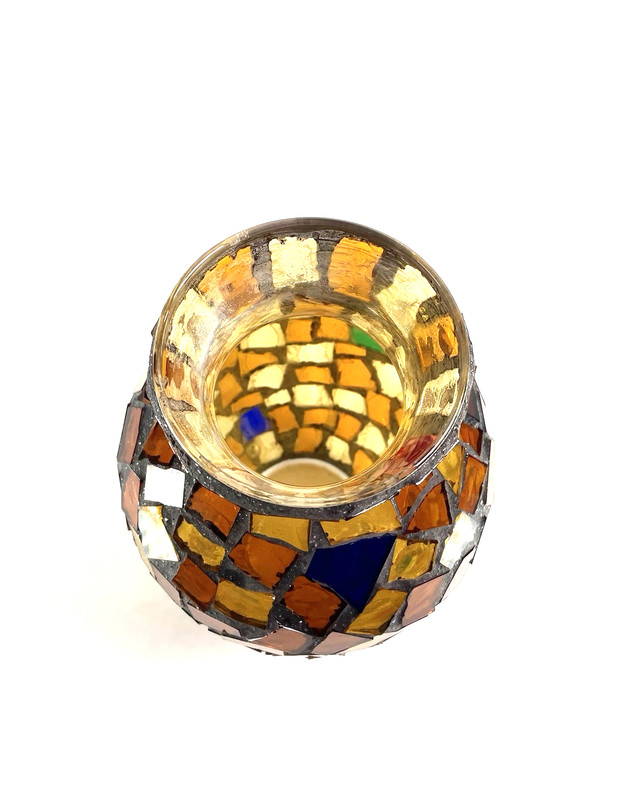 Stained Glass Vase Mosaic Hand Made Amber Gold Red Blue Green 10in Colorful gallery