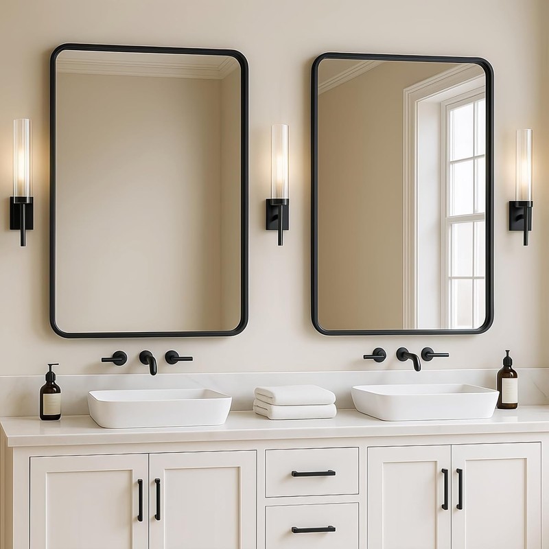 2-Pack Black Bathroom Mirror for Over Sink, 22"x30" Modern Style Mirrors gallery